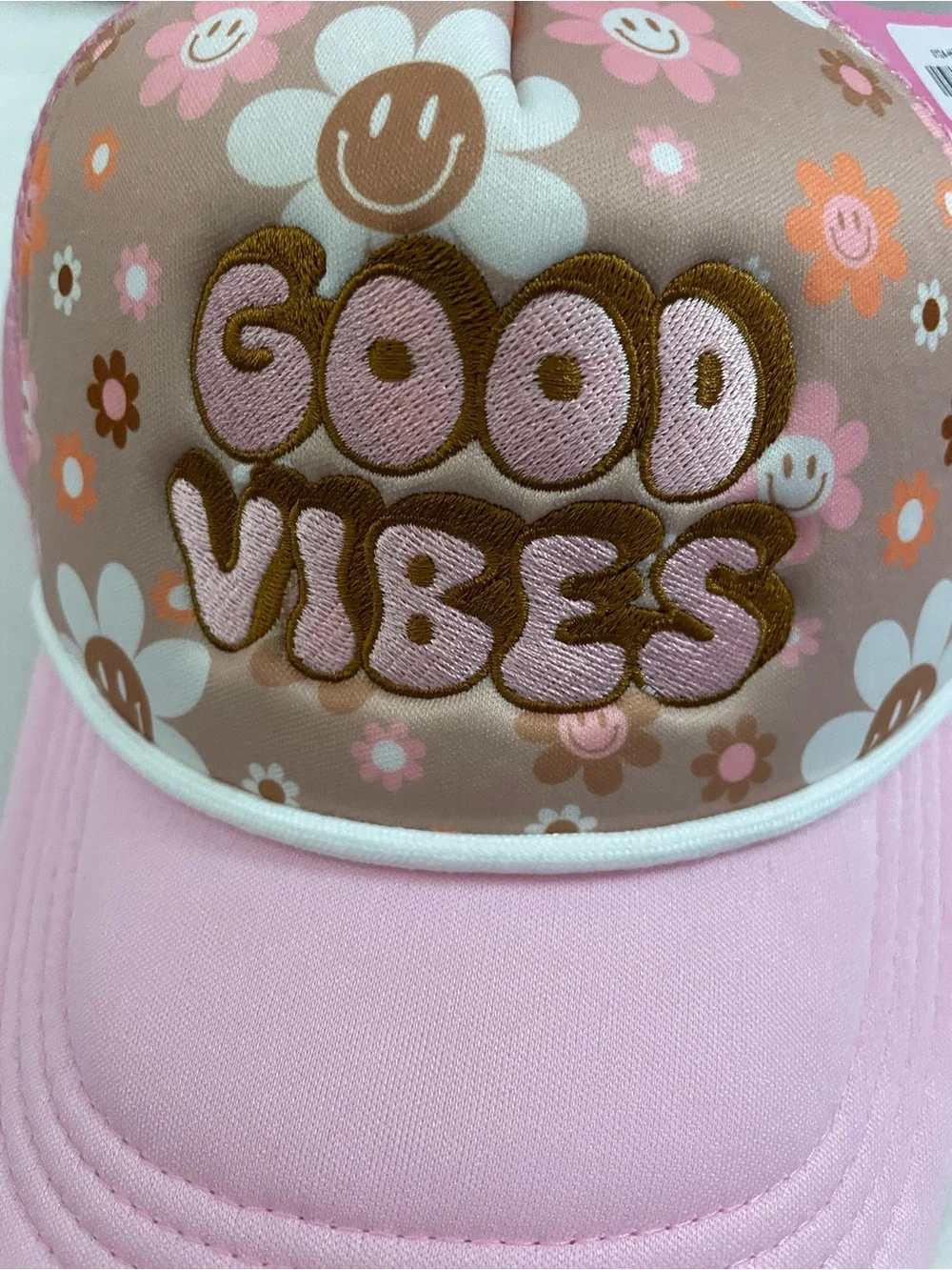 Simply Southern NWT Pink 'Good Vibes' Floral Trucker Hat